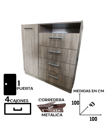 Comoda 4 cajones 1 Puerta -...