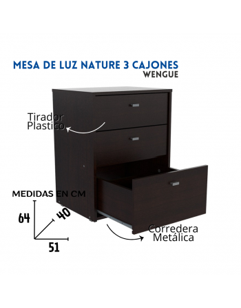 Mesa luz 3 caj. NATURE  Wengue