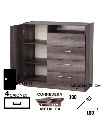 Comoda 4 cajones 1 Puerta -...