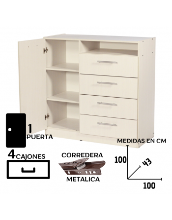 Comoda 4 cajones 1 Puerta -...
