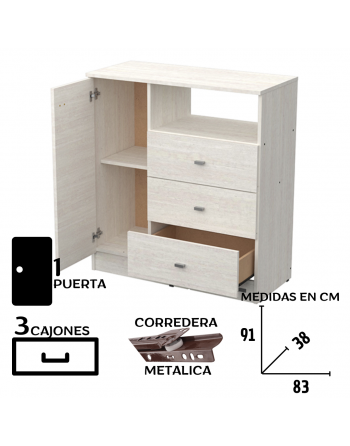 Comoda Dakar Zero 3 cajones...