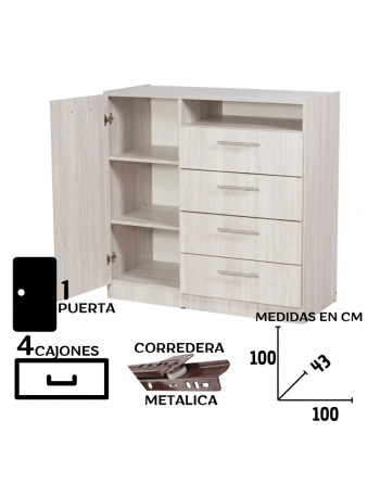 Comoda 4 cajones 1 Puerta -...