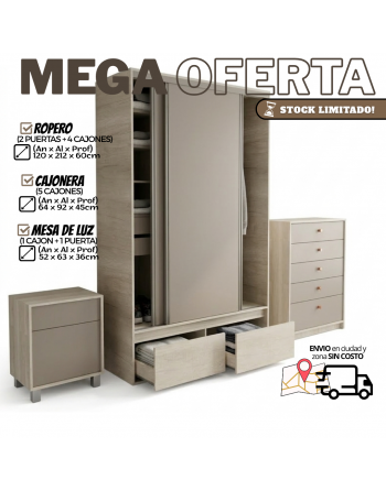 Combo Dormitorio Nevado Gris
